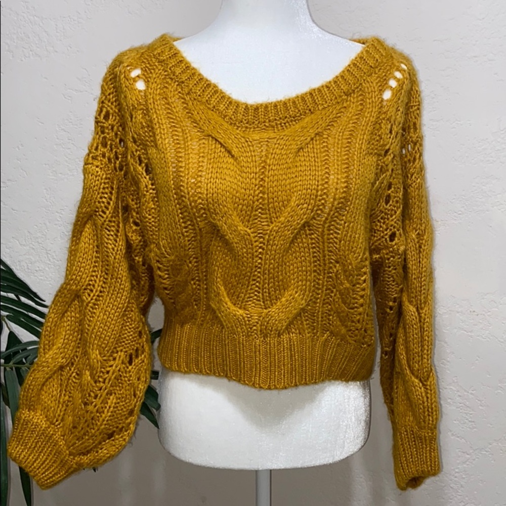En Cream mustered yellow chunky sweater.